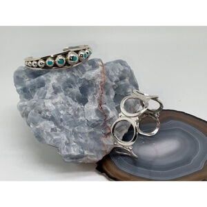 Lot of 2 Sterling 925 United Circles & Turquiose Enamel Cuff Bracelets